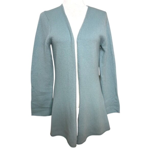 Garnet Hill Open Front Cardigan Sweater Blue Lambswool Angora Blend Size Small - Picture 1 of 6
